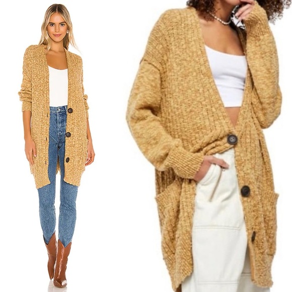 Free People Sunset Drive Cardigan in Gold Duster - Picture 1 of 6